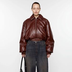Acne Studios Coated Bomber Jacket in Dark Burgundy  - Sz 42